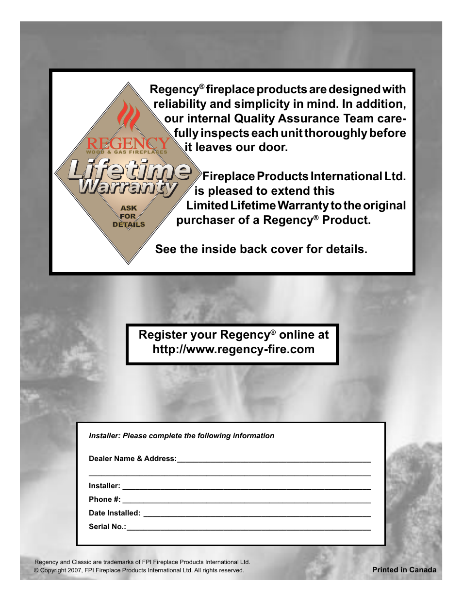 Regency, Product. see the inside back cover for details, Register your regency | Regency C33-LP3 User Manual | Page 28 / 28