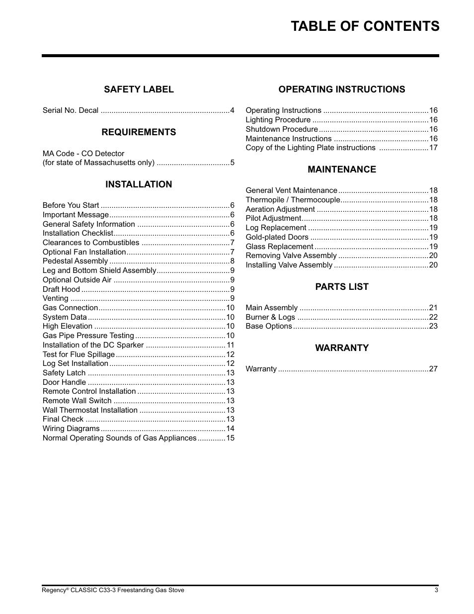 Regency C33-LP3 User Manual | Page 3 / 28