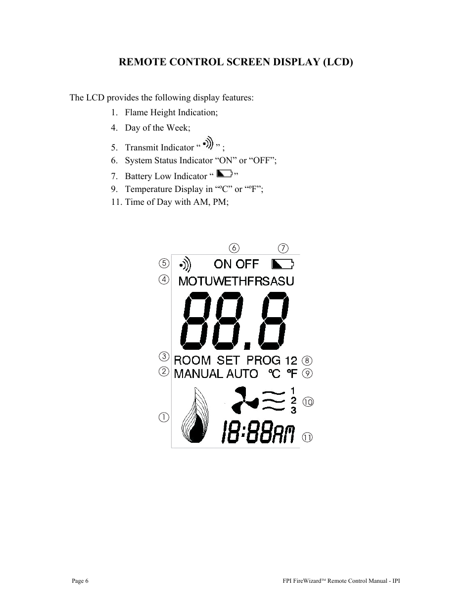 Remote control screen display (lcd) | Regency FireWizard User Manual | Page 6 / 12