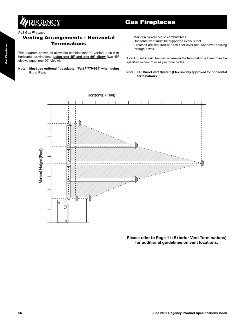 Gas fireplaces, Venting arrangements - horizontal terminations | Regency Panorama P48 User Manual | Page 6 / 7