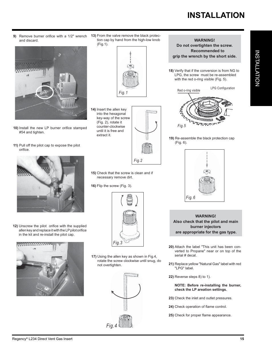 Installation, Inst alla tion, Fig.4 | Regency L234-NG User Manual | Page 15 / 40