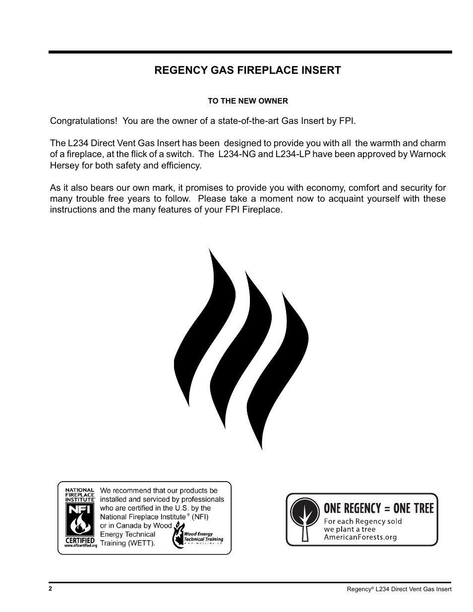 Regency gas fireplace insert | Regency L234-NG User Manual | Page 2 / 40