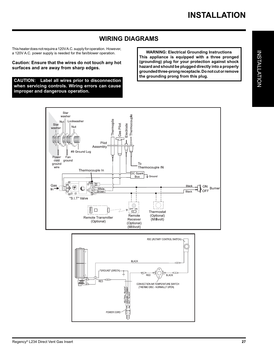 Installation, Wiring diagrams | Regency L234-NG User Manual | Page 27 / 40