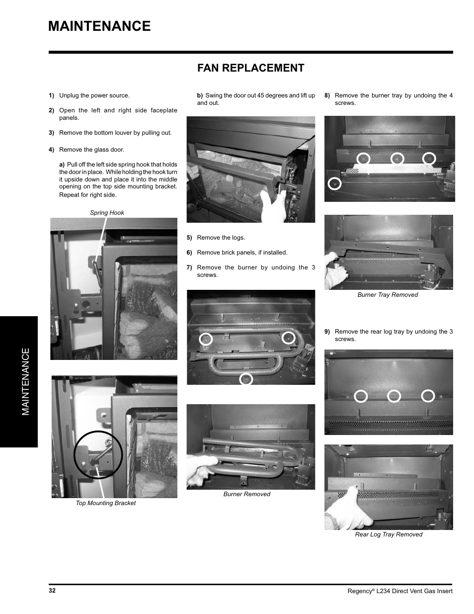 Fan replacement, Maintenance | Regency L234-NG User Manual | Page 32 / 40