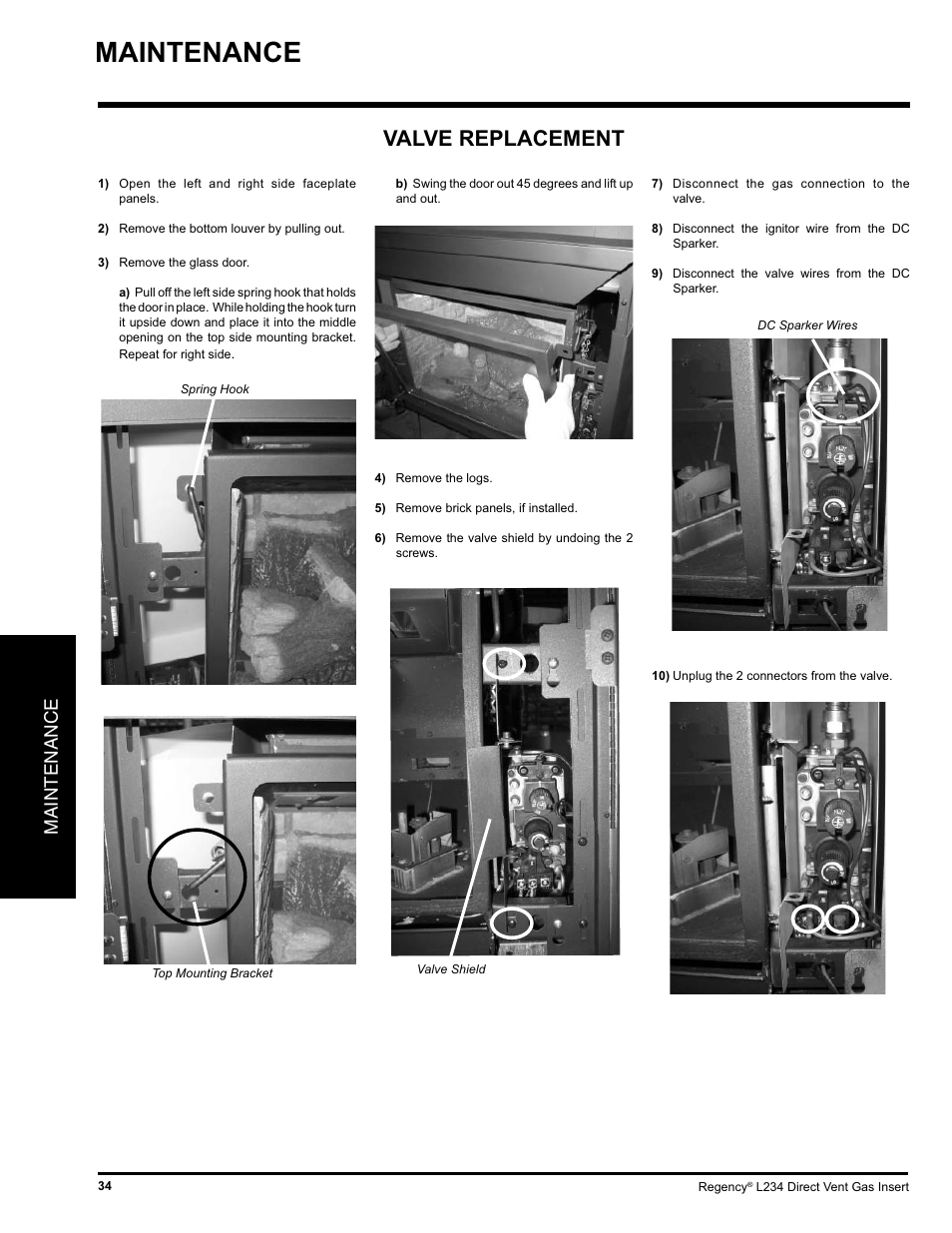 Valve replacement, Maintenance | Regency L234-NG User Manual | Page 34 / 40