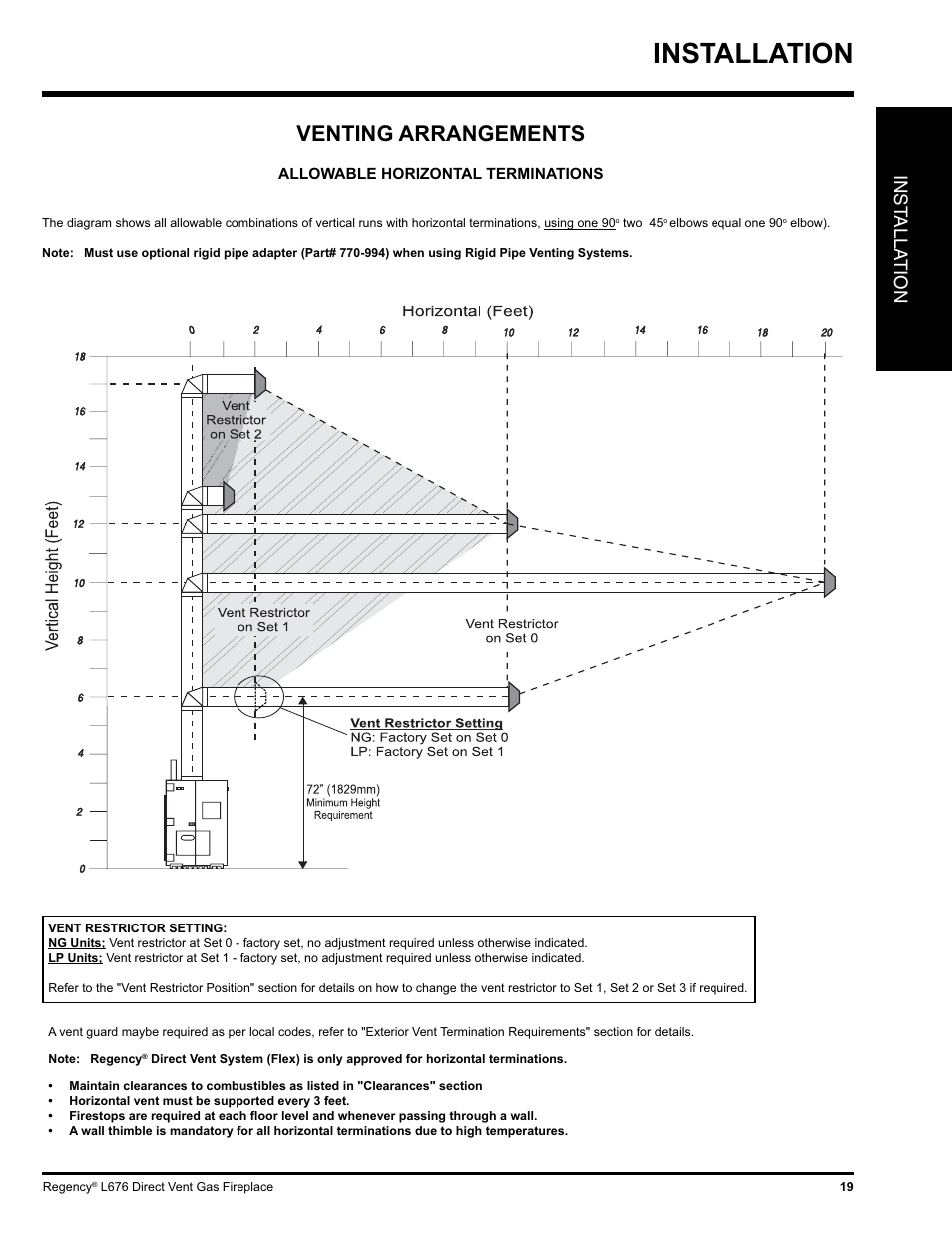 Installation, Venting arrangements, Inst alla tion | Regency Liberty L676 User Manual | Page 19 / 56