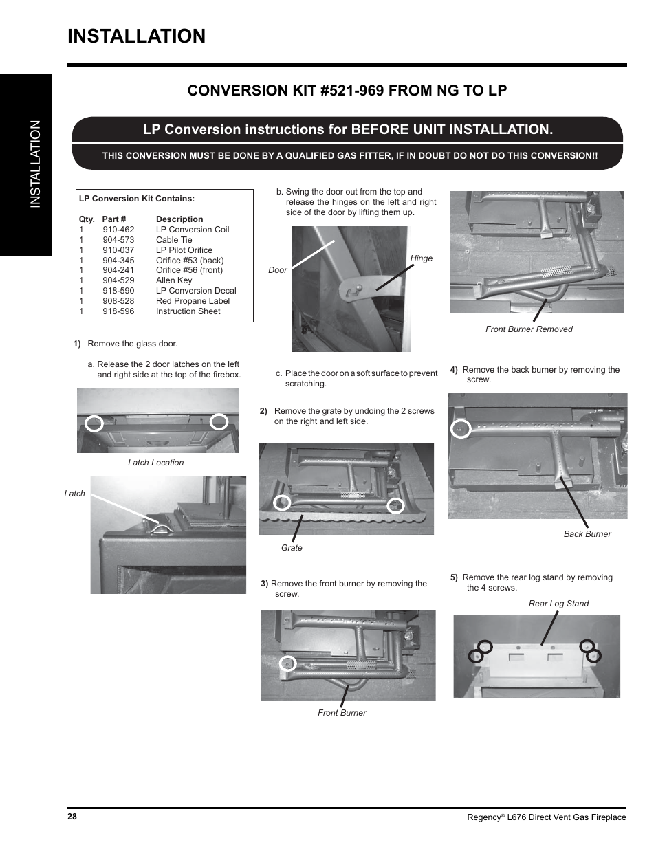 Installation, Inst alla tion | Regency Liberty L676 User Manual | Page 28 / 56