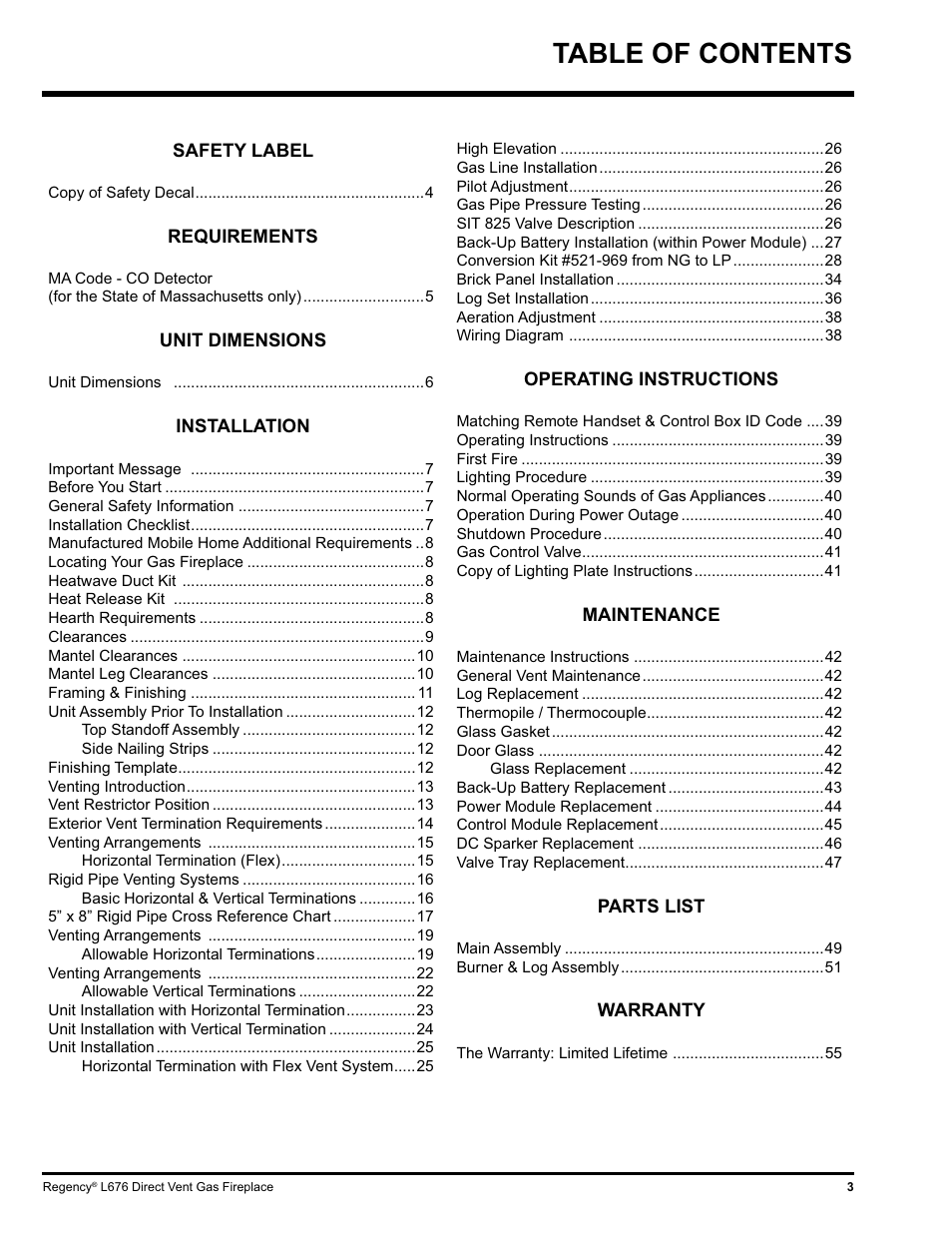 Regency Liberty L676 User Manual | Page 3 / 56