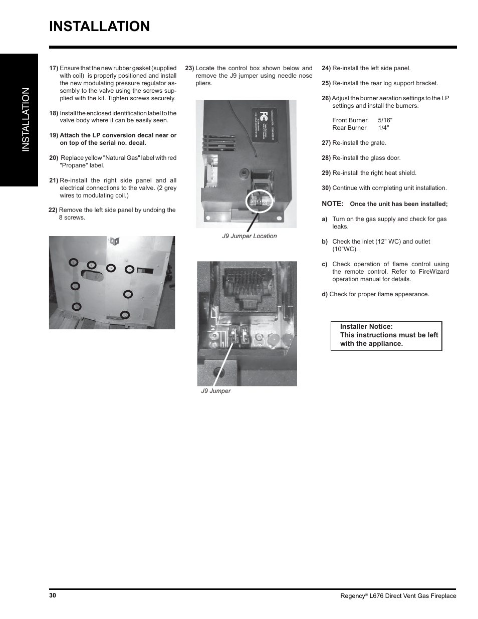 Installation, Inst alla tion | Regency Liberty L676 User Manual | Page 30 / 56