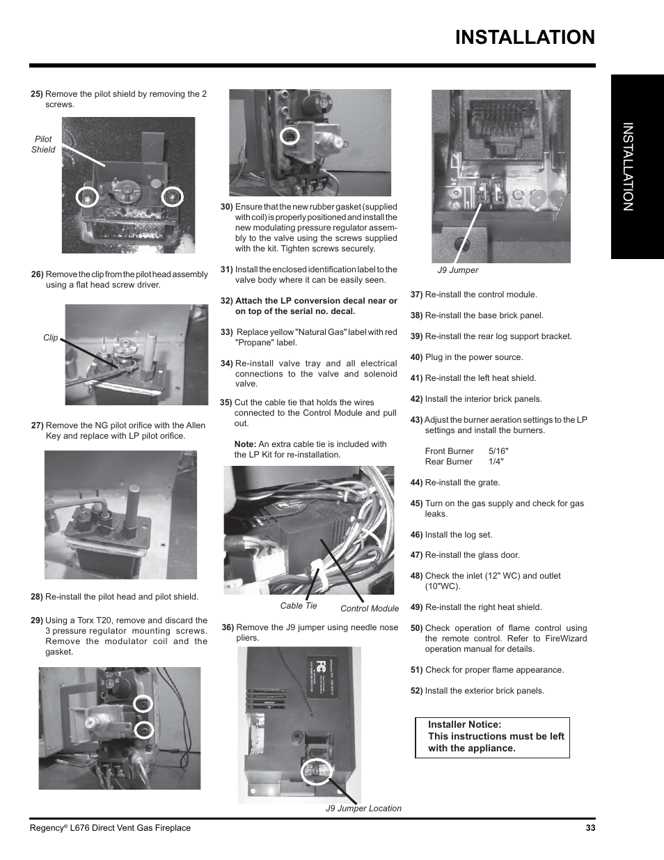 Installation, Inst alla tion | Regency Liberty L676 User Manual | Page 33 / 56