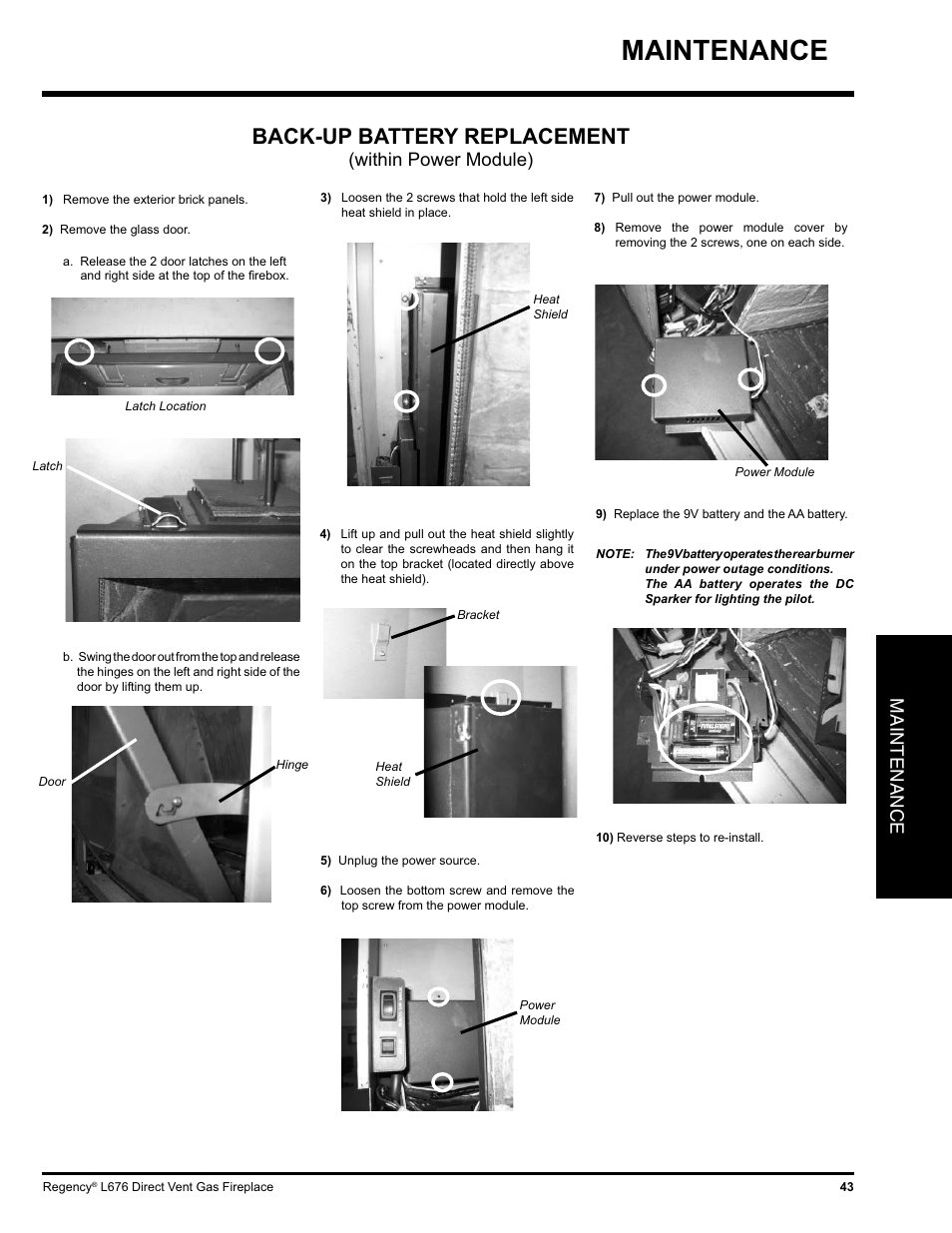 Back-up battery replacement, Maintenance, Within power module) | Regency Liberty L676 User Manual | Page 43 / 56