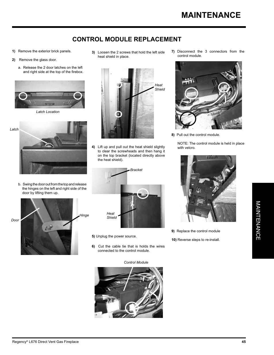 Control module replacement, Maintenance | Regency Liberty L676 User Manual | Page 45 / 56
