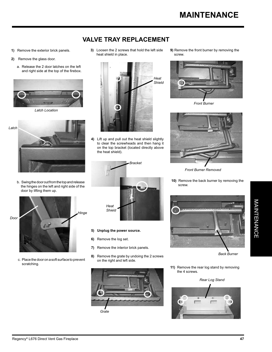 Valve tray replacement, Maintenance | Regency Liberty L676 User Manual | Page 47 / 56