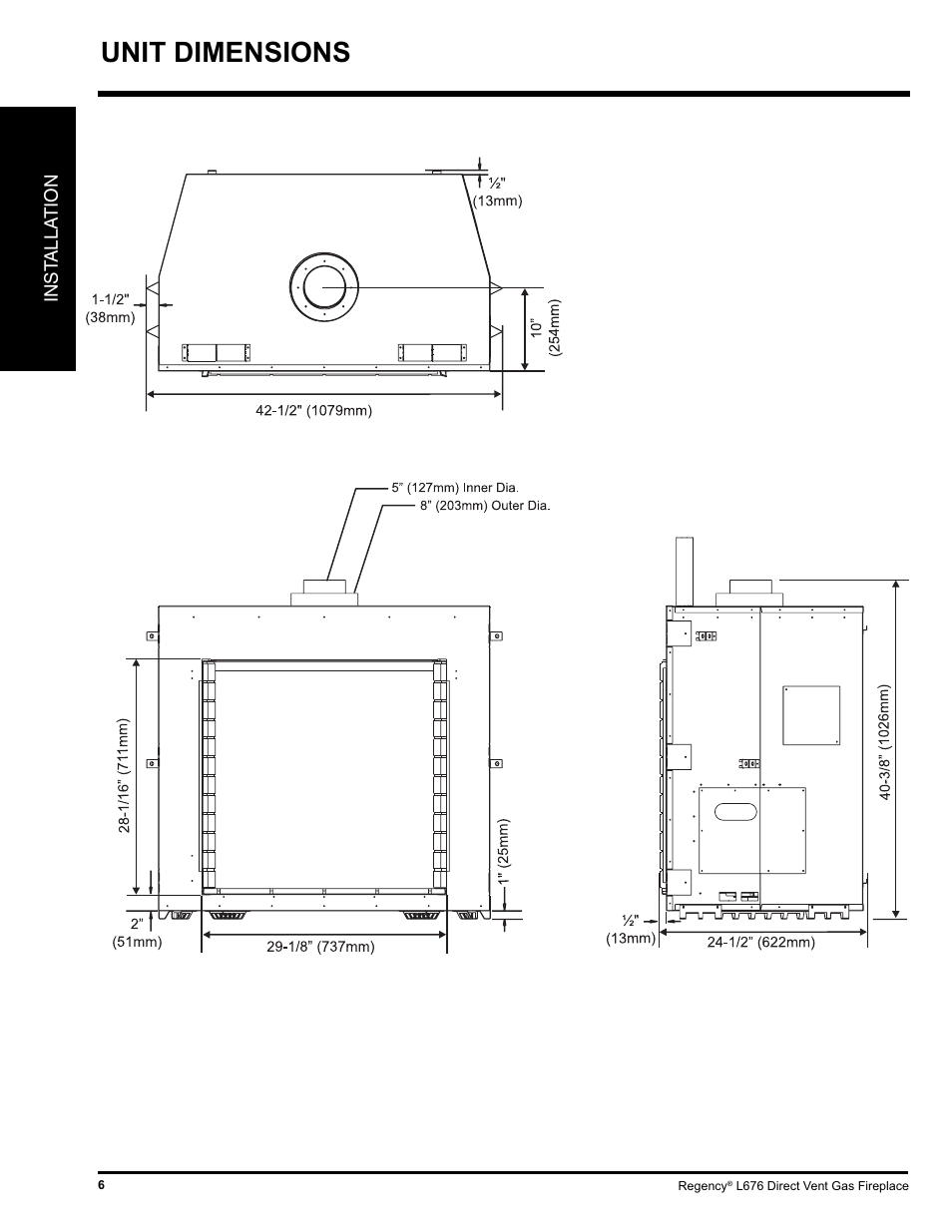 Unit dimensions | Regency Liberty L676 User Manual | Page 6 / 56