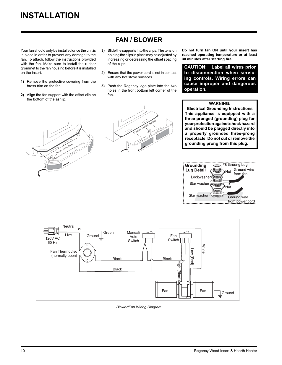 Installation, Fan / blower | Regency I3100L User Manual | Page 10 / 20