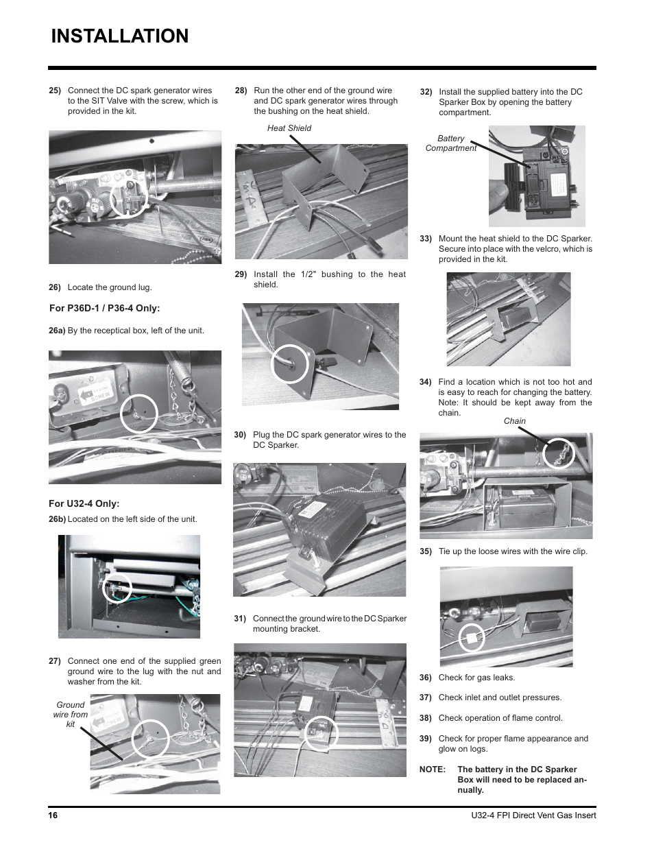 Installation | Regency NATURAL GAS U32-NG4 User Manual | Page 16 / 40