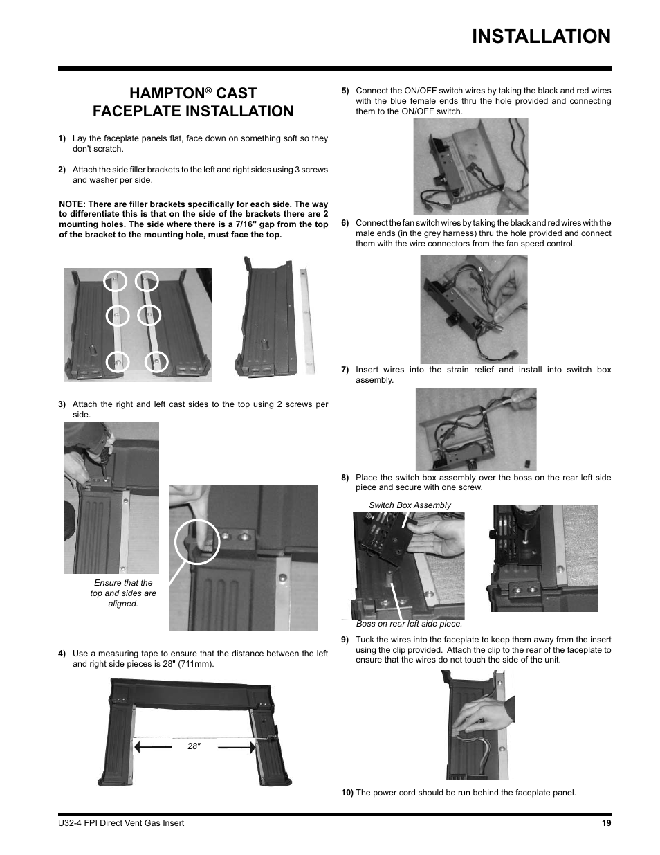 Installation, Hampton, Cast faceplate installation | Regency NATURAL GAS U32-NG4 User Manual | Page 19 / 40