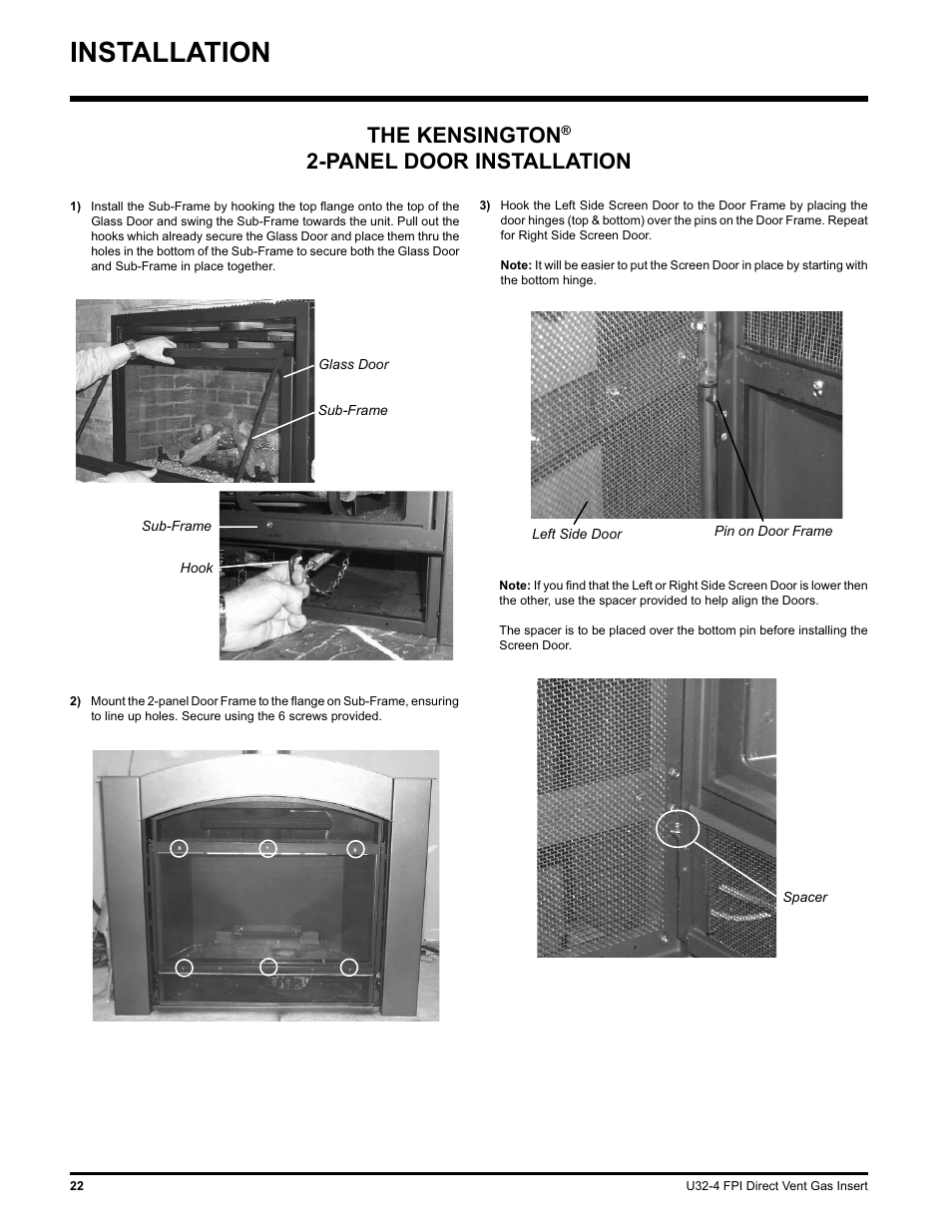 Installation, The kensington, Panel door installation | Regency NATURAL GAS U32-NG4 User Manual | Page 22 / 40