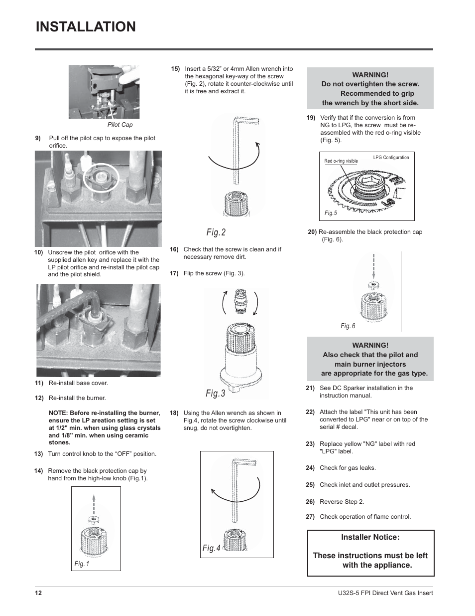 Installation, Fig.2 fig.3, Fig.4 | Regency Sunrise U32S-NG5 User Manual | Page 12 / 36