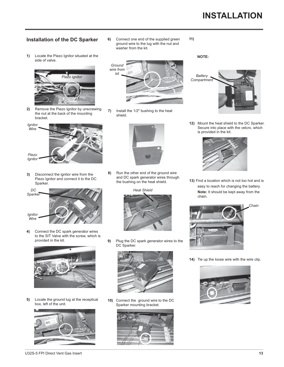 Installation, Installation of the dc sparker | Regency Sunrise U32S-NG5 User Manual | Page 13 / 36