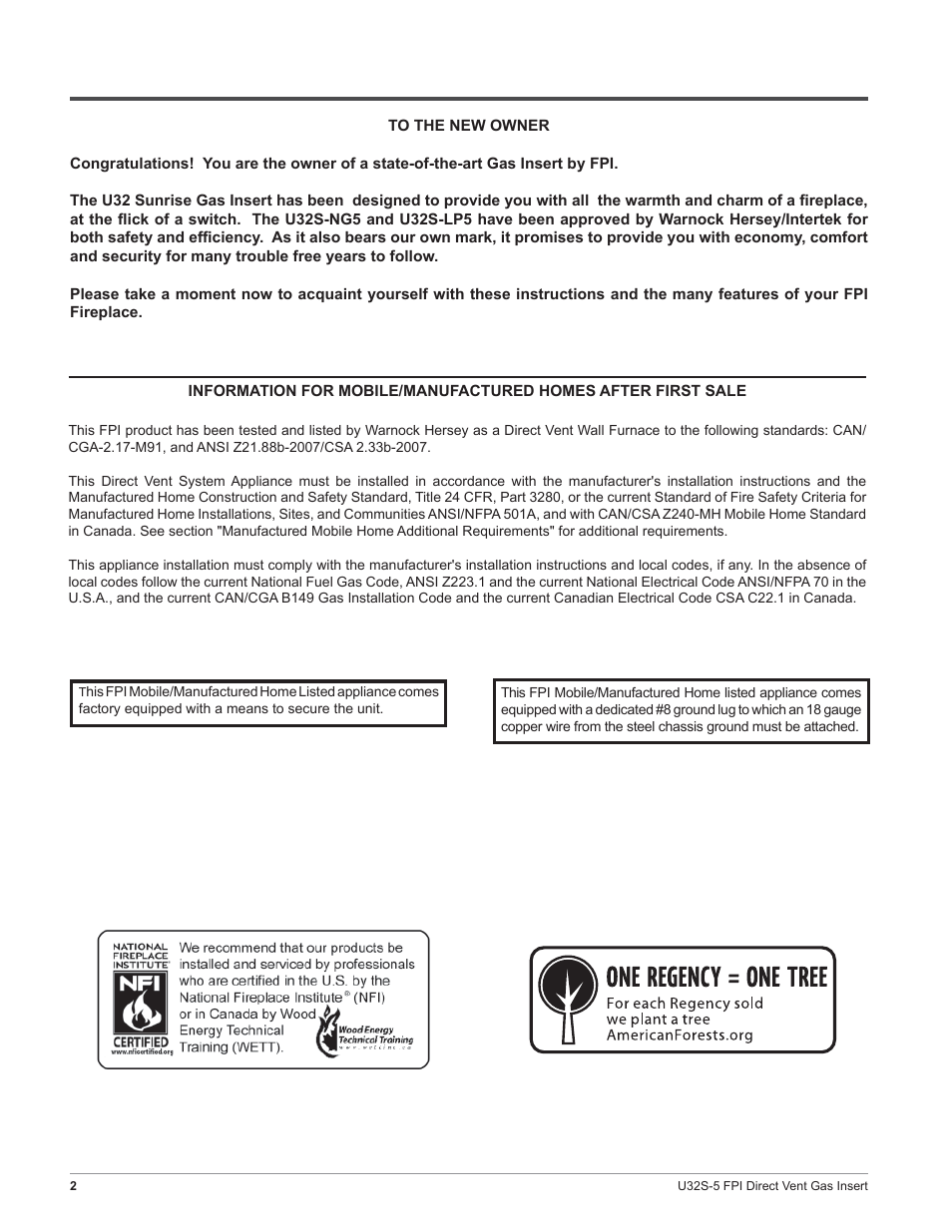 Regency Sunrise U32S-NG5 User Manual | Page 2 / 36