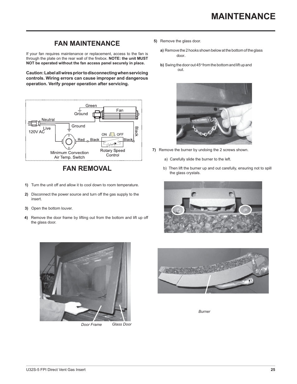 Maintenance, Fan maintenance, Fan removal | Regency Sunrise U32S-NG5 User Manual | Page 25 / 36