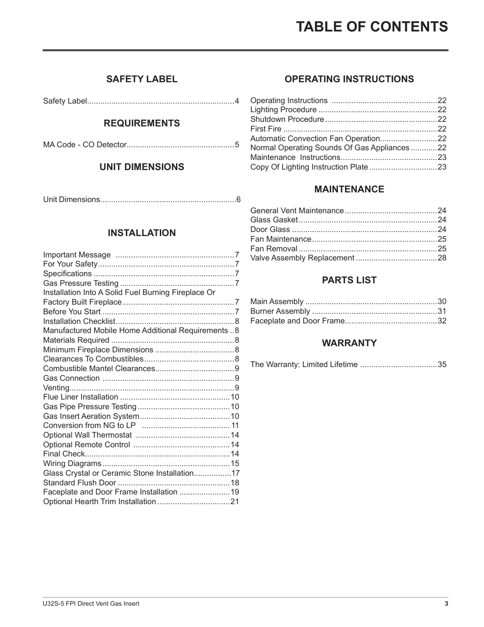 Regency Sunrise U32S-NG5 User Manual | Page 3 / 36