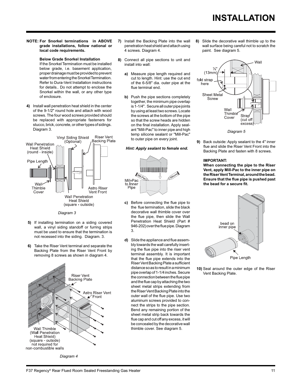 Installation | Regency F37-LPG User Manual | Page 11 / 28