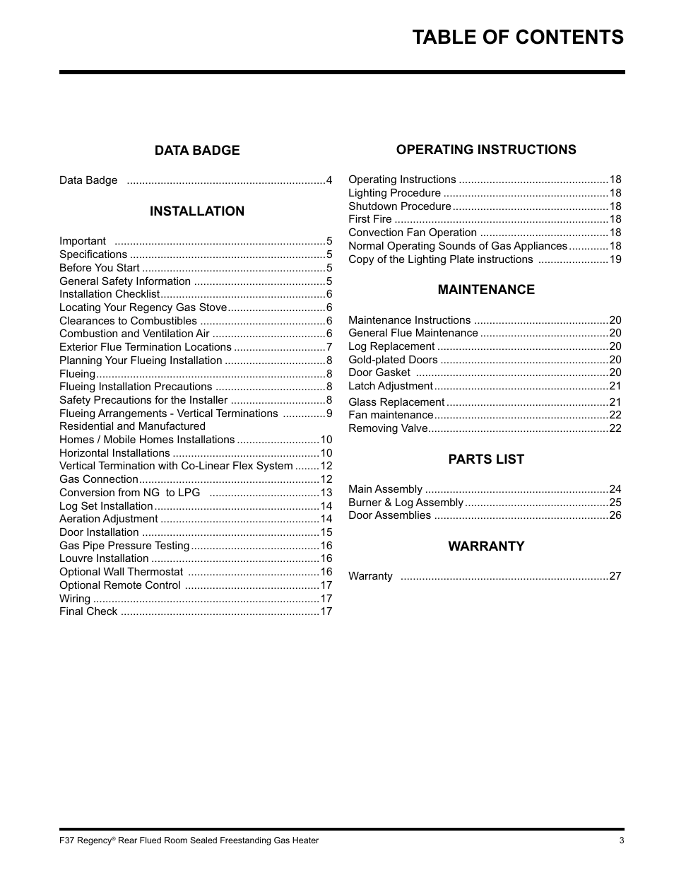 Regency F37-LPG User Manual | Page 3 / 28