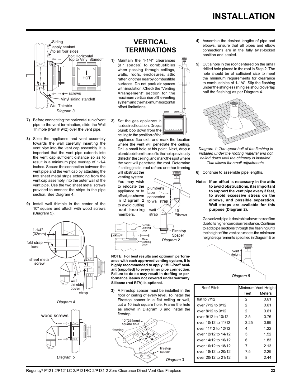 Installation, Vertical terminations | Regency P121 User Manual | Page 23 / 48