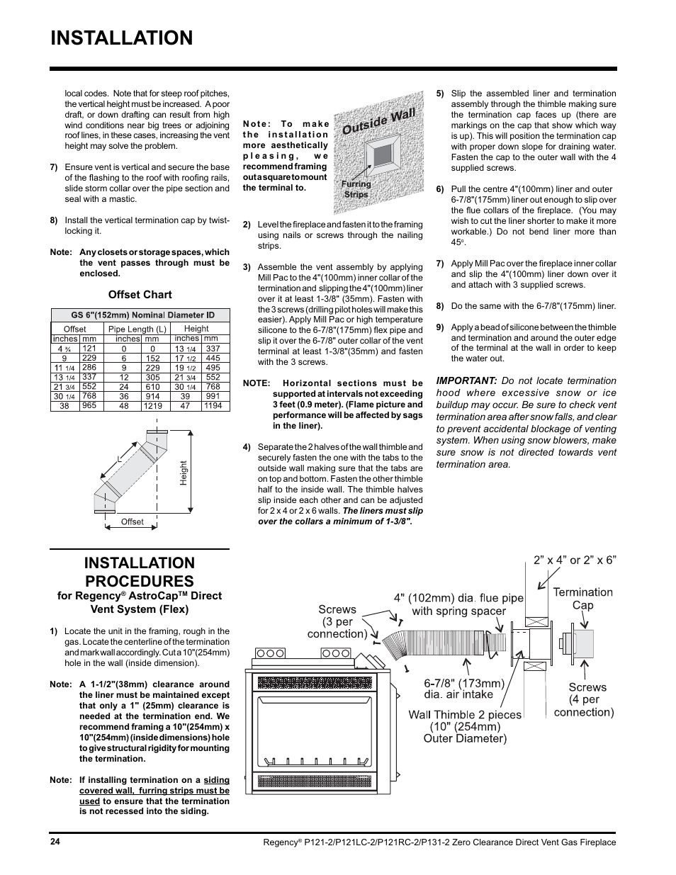 Installation, Installation procedures | Regency P121 User Manual | Page 24 / 48