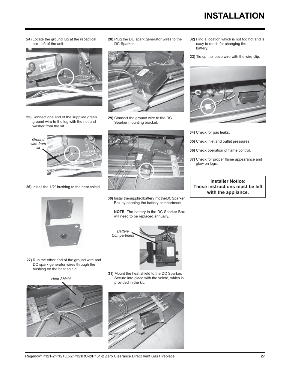 Installation | Regency P121 User Manual | Page 27 / 48