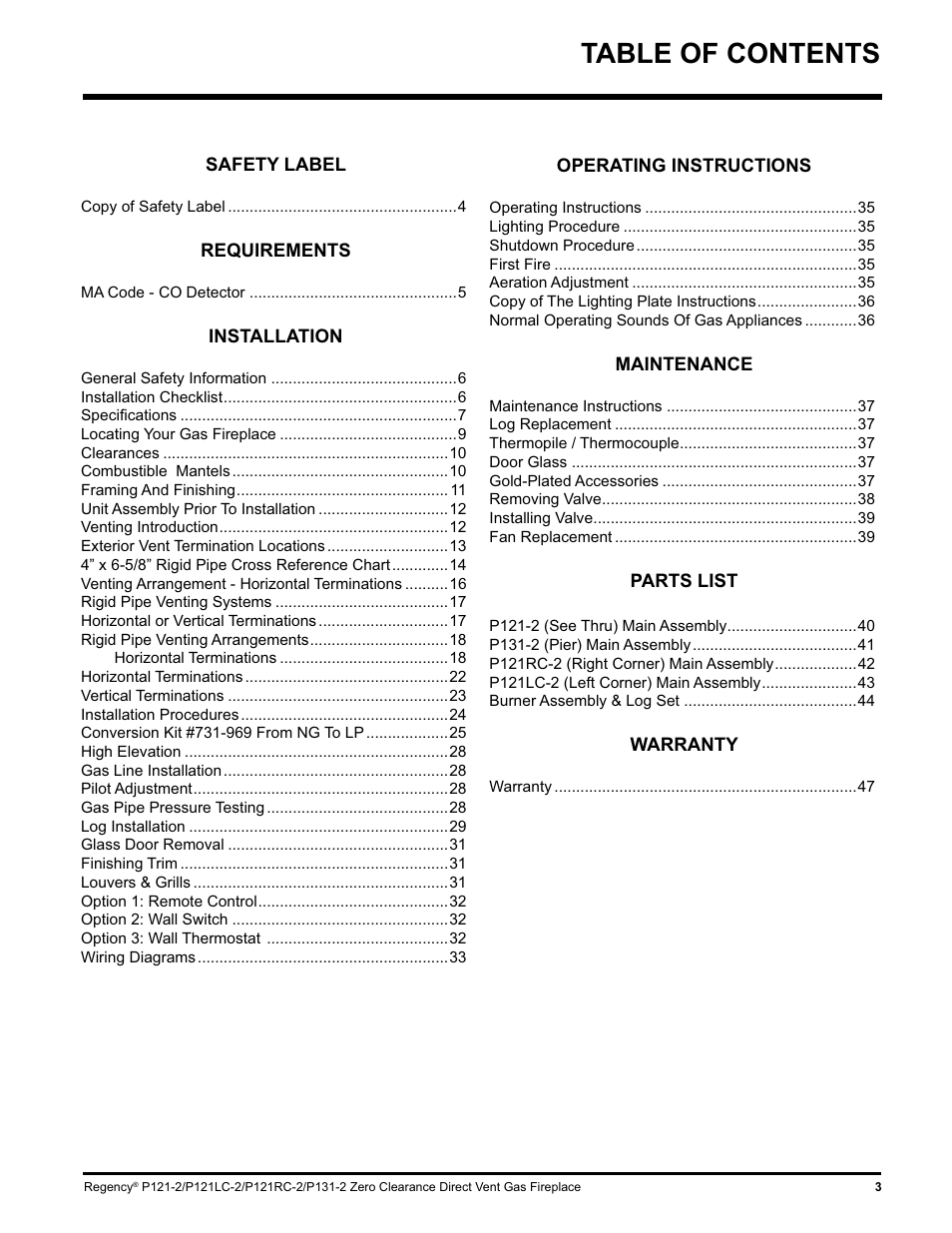 Regency P121 User Manual | Page 3 / 48