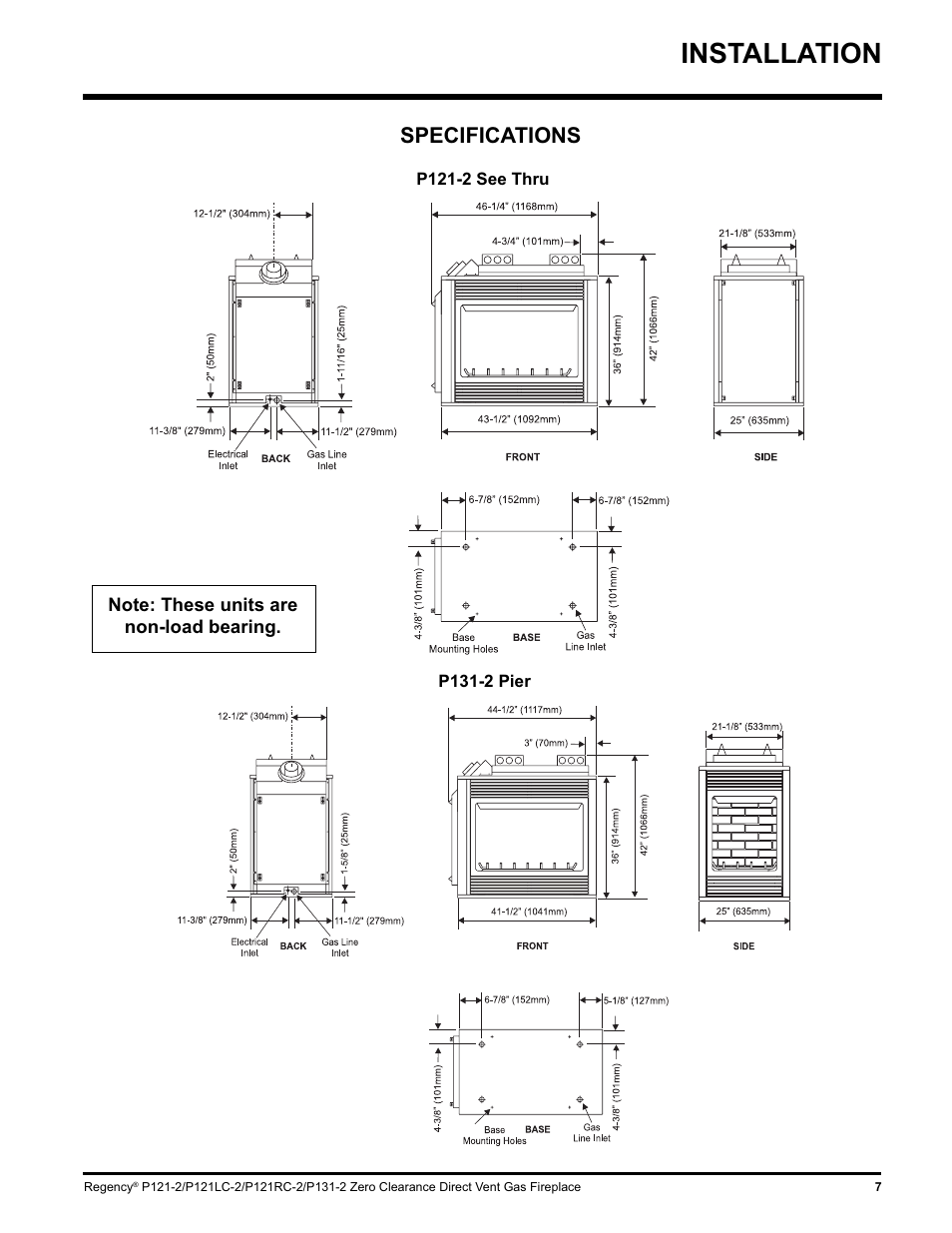 Installation, Specifications | Regency P121 User Manual | Page 7 / 48