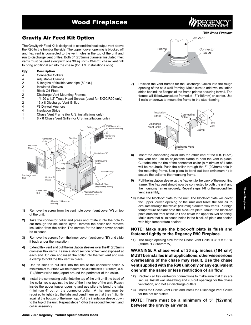 Wood fireplaces, Gravity air feed kit option | Regency R90 User Manual | Page 3 / 3