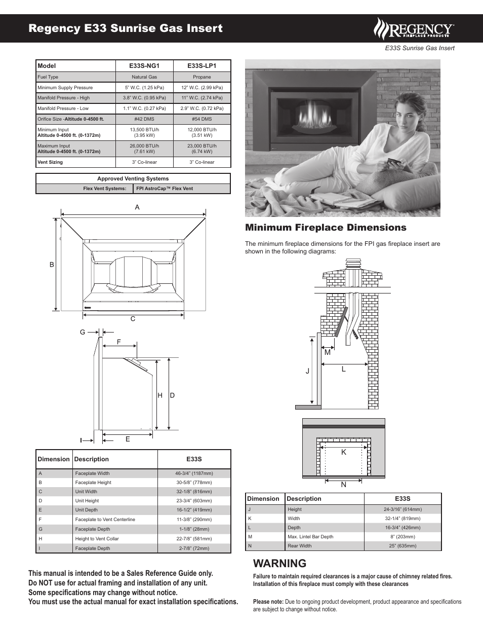 Regency Sunrise E33S User Manual | 2 pages