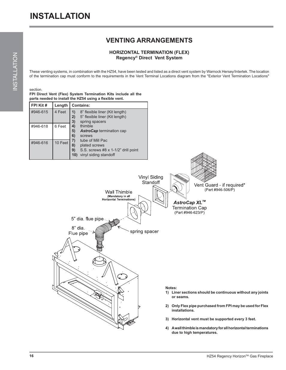 Installation, Venting arrangements, Inst alla tion | Regency Horizon HZ54 User Manual | Page 16 / 48