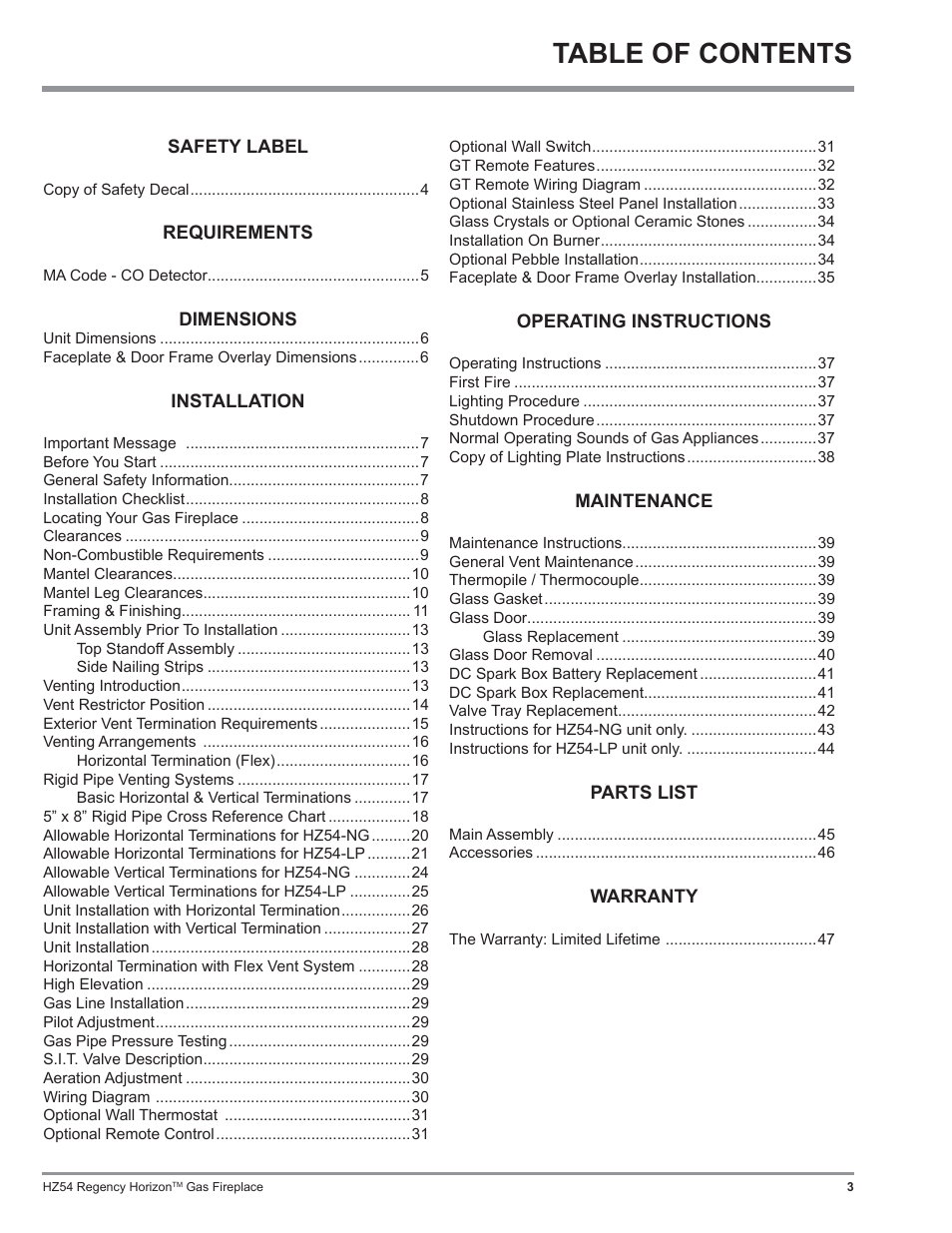 Regency Horizon HZ54 User Manual | Page 3 / 48