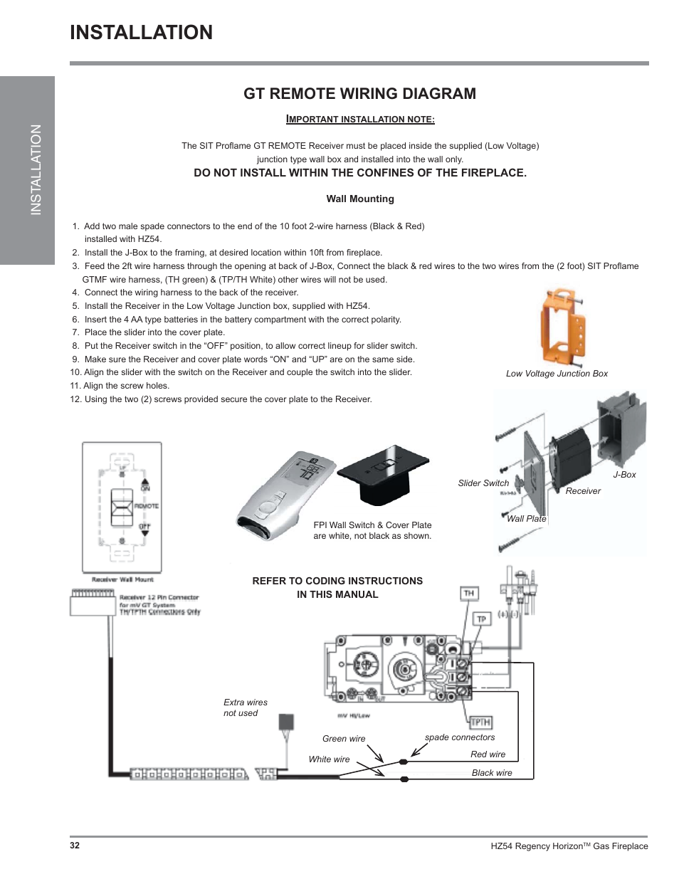 Installation, Gt remote wiring diagram, Inst alla tion | Regency Horizon HZ54 User Manual | Page 32 / 48