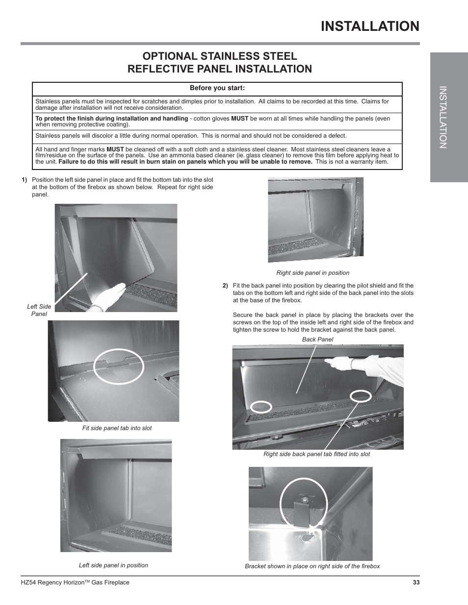 Installation, Inst alla tion | Regency Horizon HZ54 User Manual | Page 33 / 48