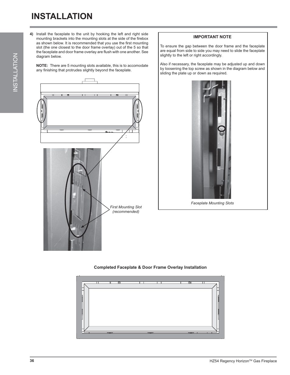 Installation, Inst alla tion | Regency Horizon HZ54 User Manual | Page 36 / 48