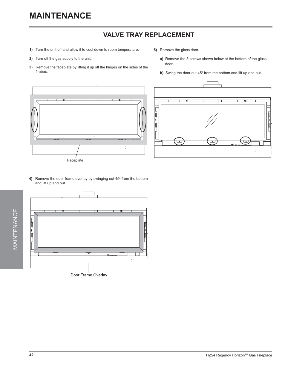 Valve tray replacement, Maintenance | Regency Horizon HZ54 User Manual | Page 42 / 48