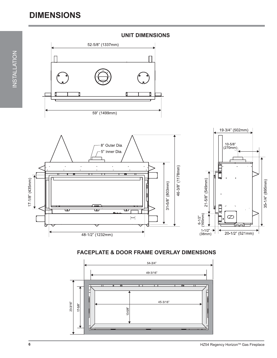 Dimensions | Regency Horizon HZ54 User Manual | Page 6 / 48