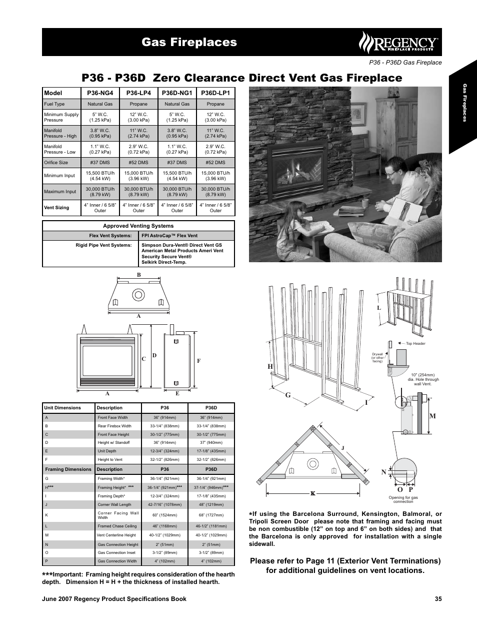 Regency Zero Clearance Direct Vent Gas Fireplace P36D-NG1 User Manual | 8 pages