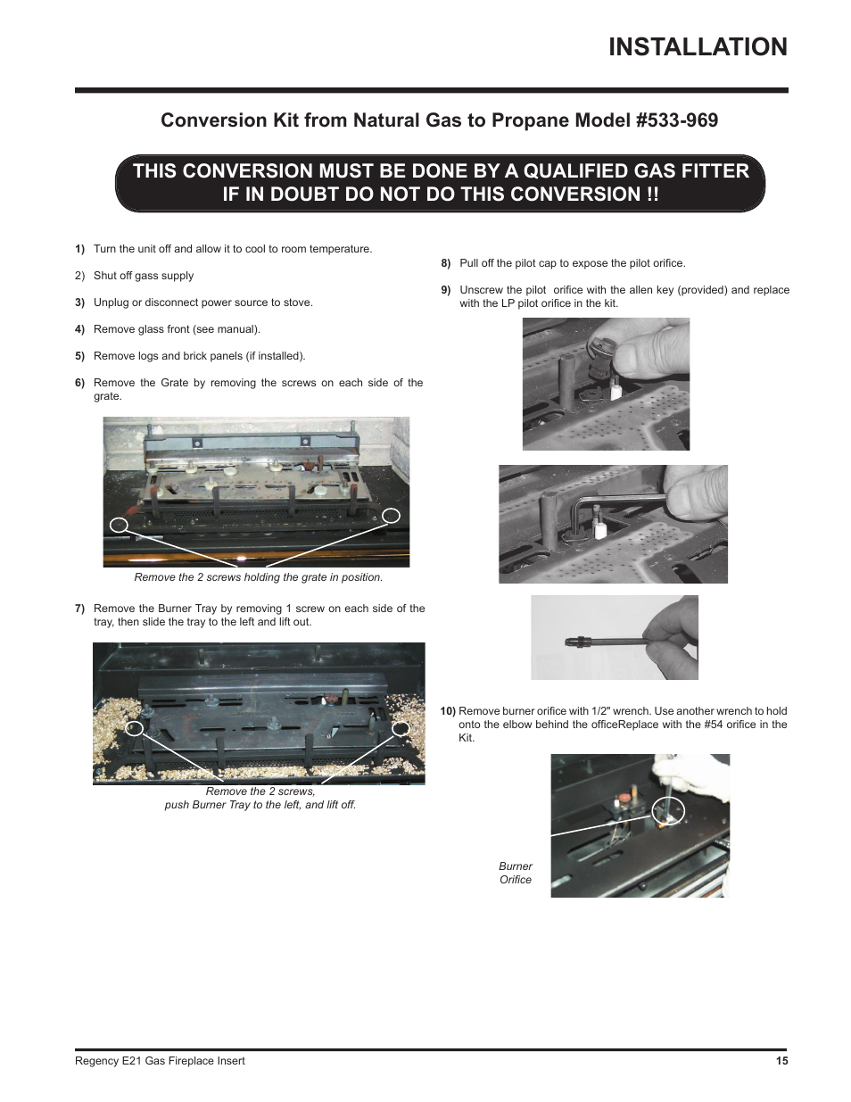 Installation | Regency E21-LP1 User Manual | Page 15 / 32