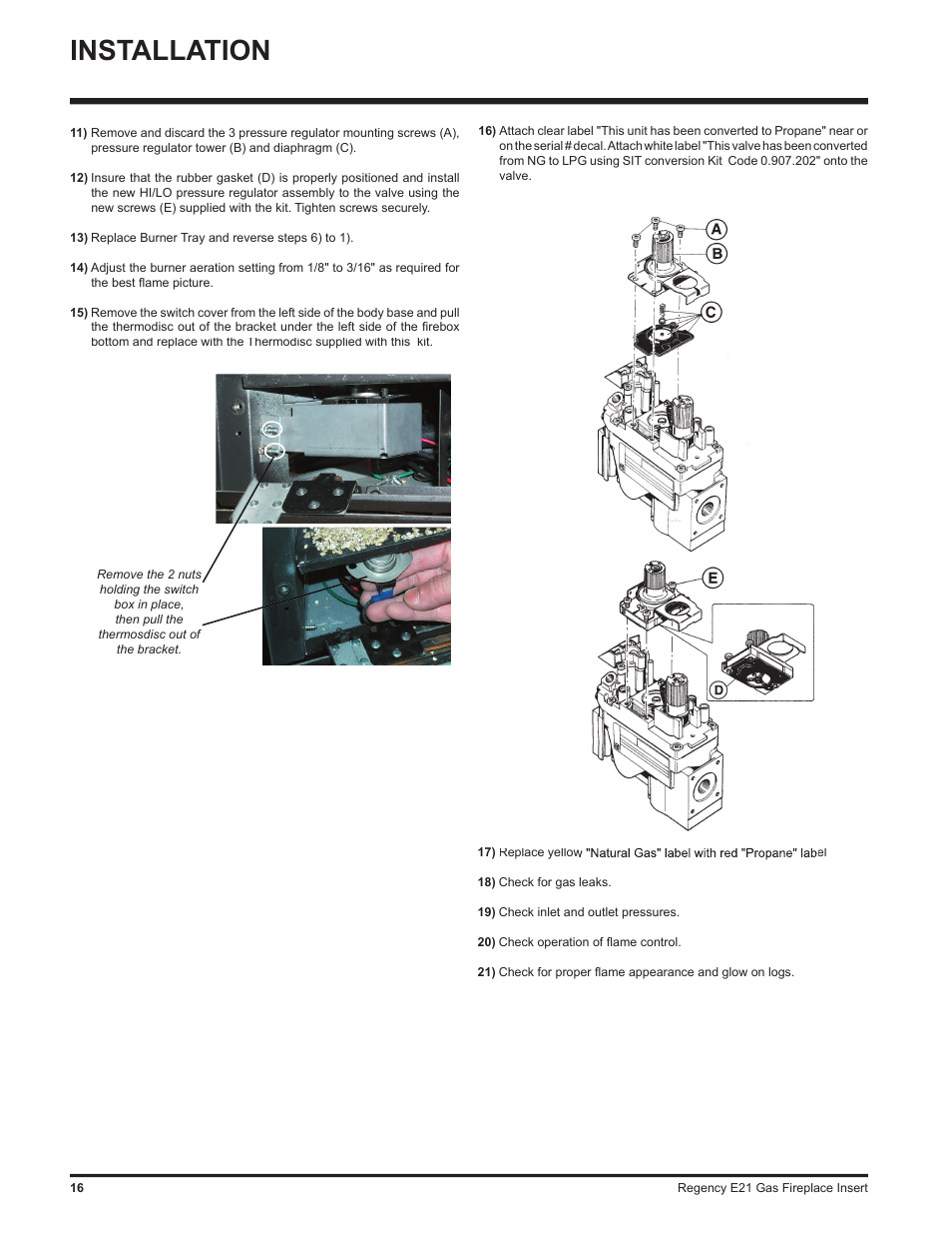 Installation | Regency E21-LP1 User Manual | Page 16 / 32