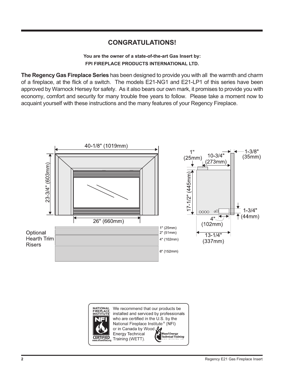 Regency E21-LP1 User Manual | Page 2 / 32