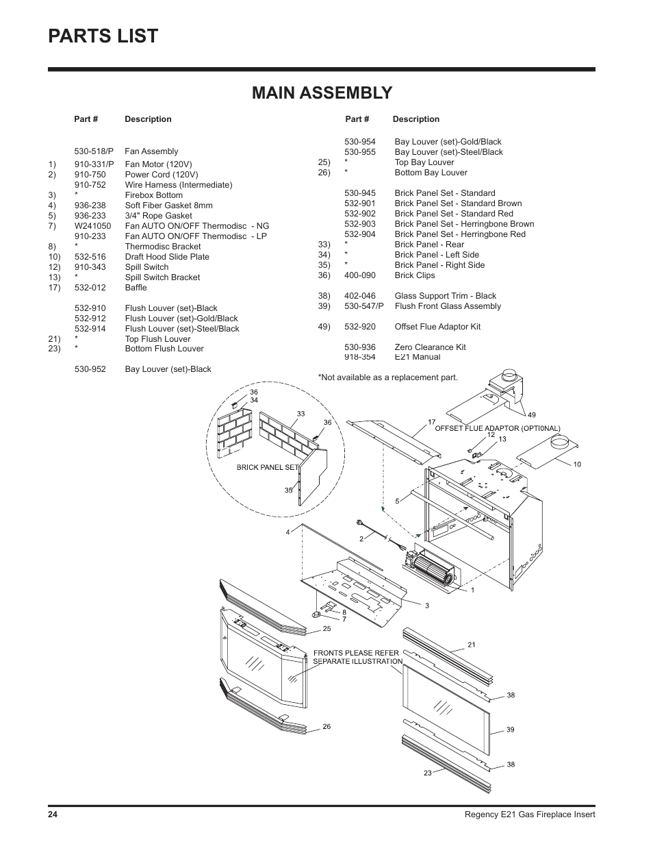 Parts list, Main assembly | Regency E21-LP1 User Manual | Page 24 / 32