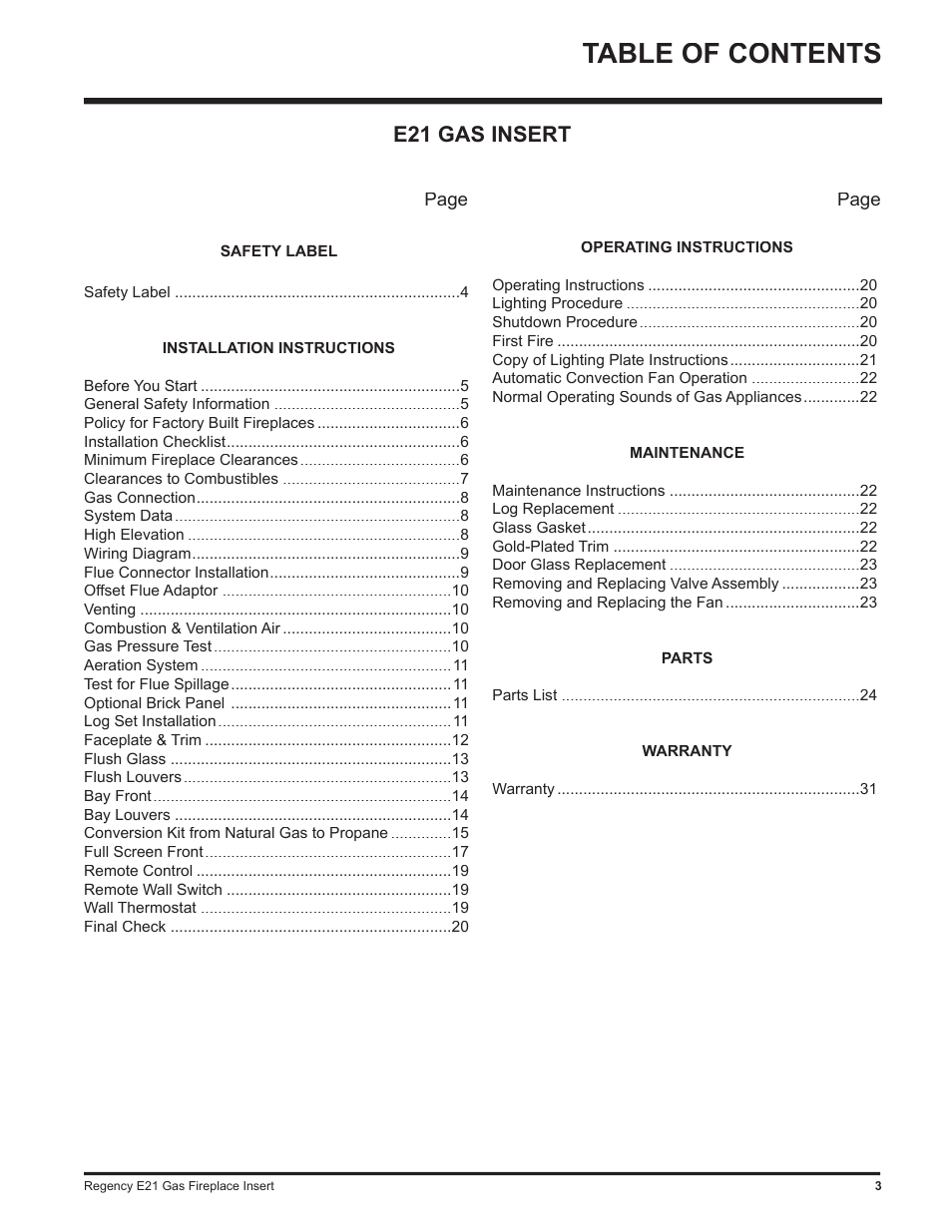 Regency E21-LP1 User Manual | Page 3 / 32