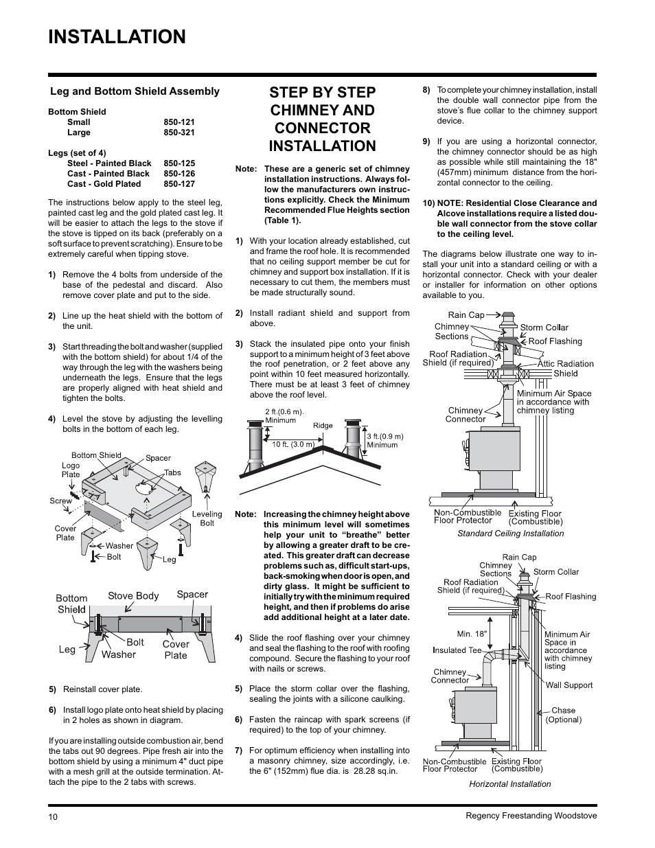 Installation, Step by step chimney and connector installation | Regency F3100L User Manual | Page 10 / 28